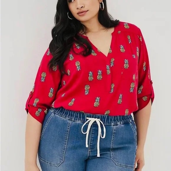 Torrid Harper Pineapple Pullover 3/4 Sleeve Blouse - Plus Size 00 - Picture 2 of 9